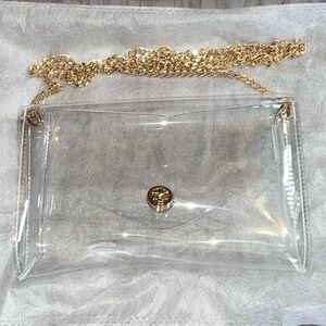 Clear Crossbody Clutch with Gold Chain Strap